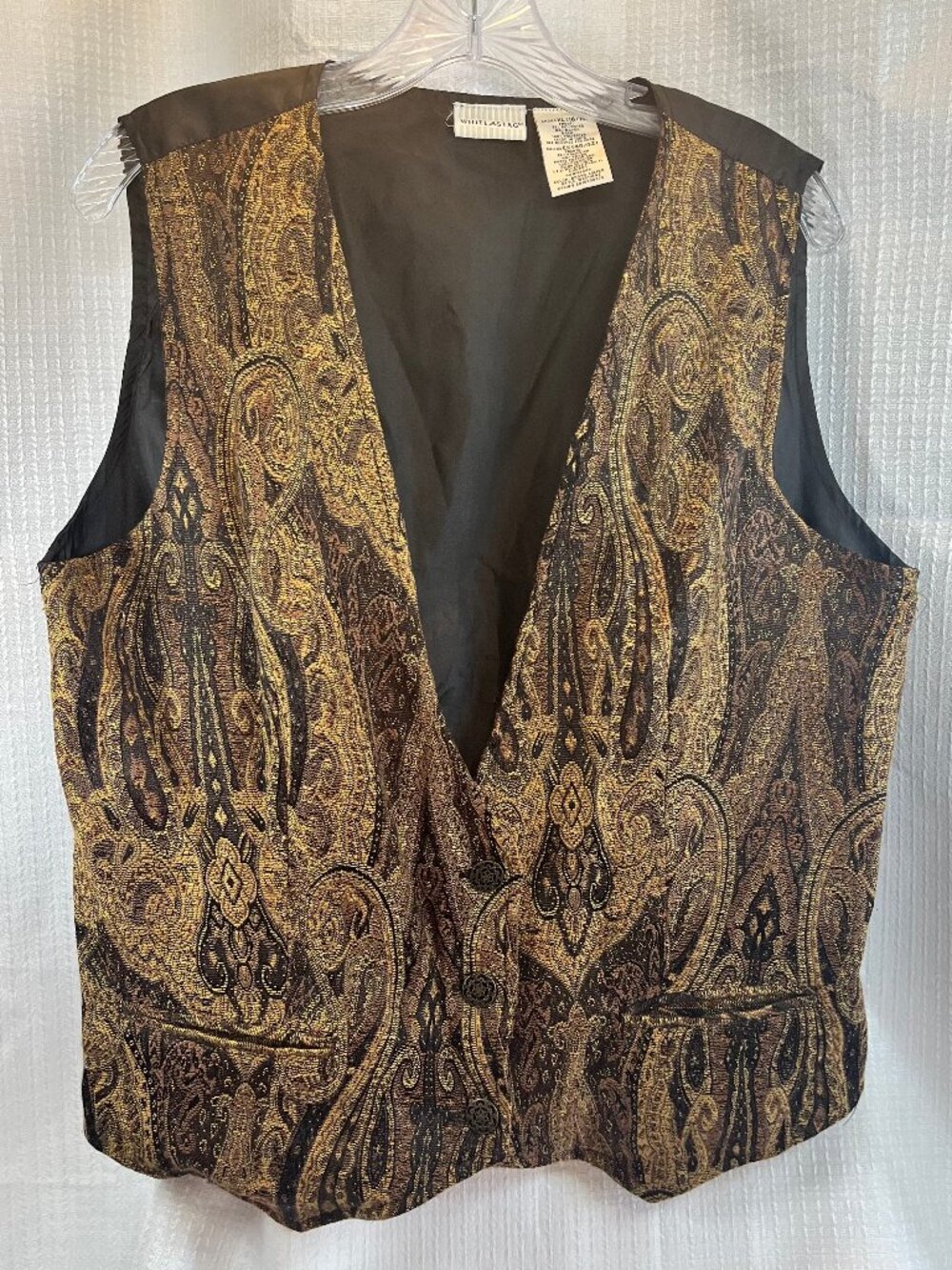 Vintage White Stag Brown and Gold Paisley Tapestry Vest size XL
